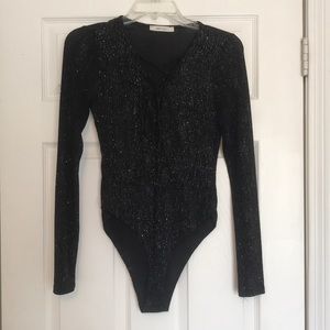 Sparkly Black Tie Up Body Suit
